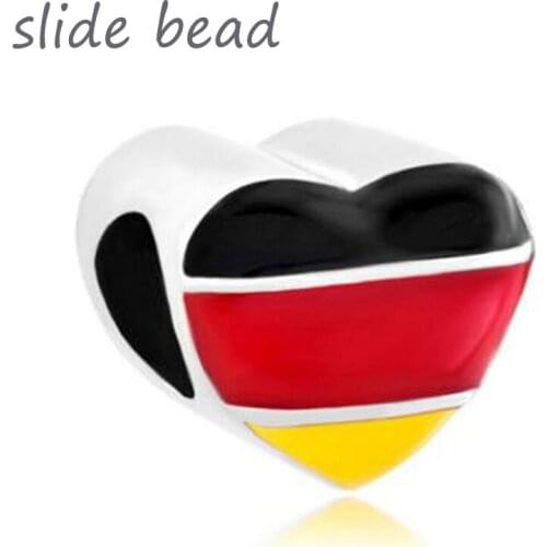 Fit Pandora charm bracelets Heart Charm Bracelet Germany Patriotic Flag Charm European Bead Beads for jewelry making