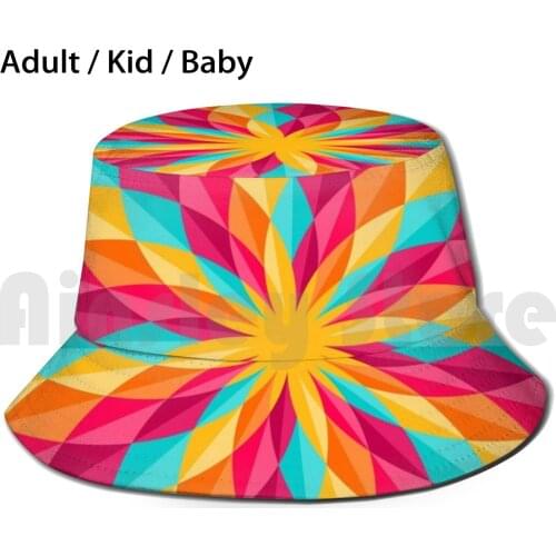 Paradise Flower , Festive Geometric Pattern Sun Hat Foldable UV Protection Festive Multicolor Disco Abstract Pattern