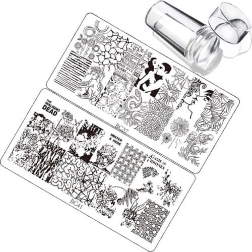 Nail Stamping Template Stamper Scraper Set 3 Pcs Character Animal Image Printing Template Rectangle Manicure Stamp Kit