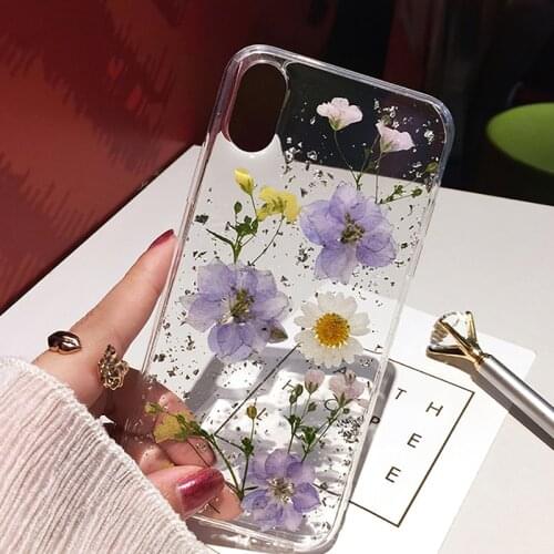 Hot Dried Real flower Silver foil Clear soft Silicone Phone Case for apple iphone 12 Pro 7 8 plus 11 X XS XR MAX MiNi SE cover
