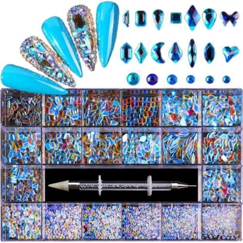 21 Grids/Box Nail Rhinestone Flat Head Irregular Shape Acrylic Luxury Shiny Nail Rhinestone for Beauty