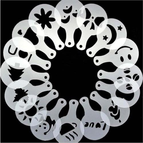 16pcs Coffee Stencil Filter Coffee Maker Cappuccino Coffee Barista Mold Stencil Template Strew Flowers Pad Spray Art Coffee Tool