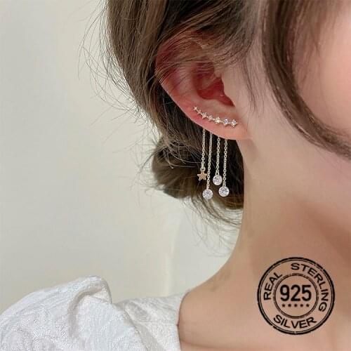 Star Drop Clip Earrings For Women Zircon Tassel Pendants Ear Hoop Vintage Geometric Creative Design New Female Fashion Jewelry