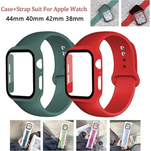 Apple Watch 6/SE/5/4 tempered film case and sports silicone strap 40MM44MM, iwatch 3/2/1, 38MM42MM full screen protective film