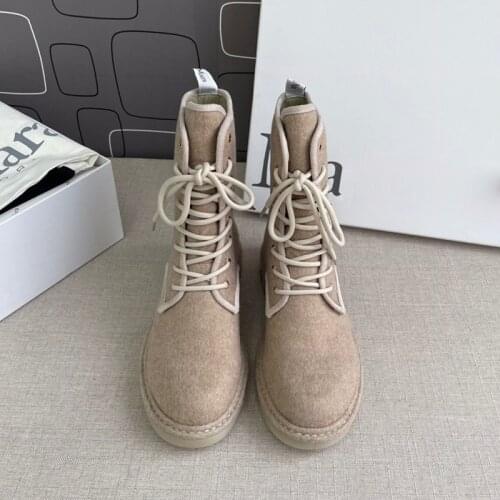 Donna-in 2021 Autumn New Top Quality Cashmere Women Ankle Boots Beige Wool Ladies Martin Boots Leisure Trendy British Style