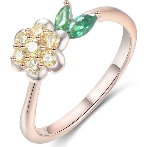 GW Gold zircon Womens Rings 925 Sterling Silver Flower Wiht Leaf Classic Rings For Jewelry Cocktail Ring