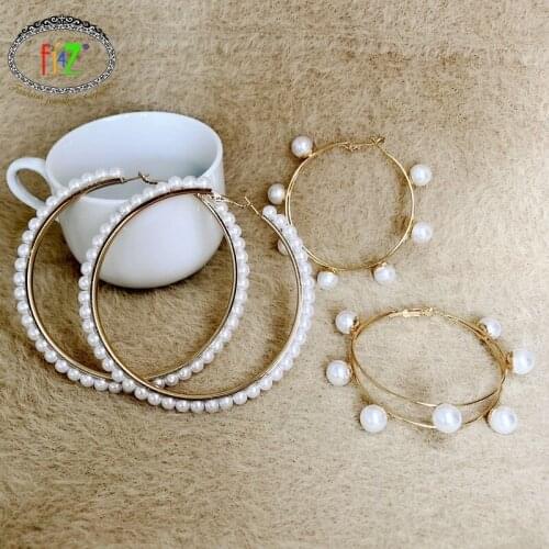 F.J4Z 2020 Trend Earrings for Women Stunning Oversize Hoop Earrings Hot Simulated Pearl Party Earring Christmas Gifts Dropship