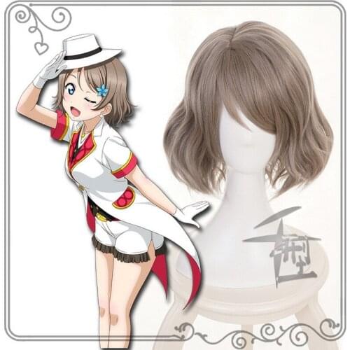 Love Live Sunshine Aqours mix blonde grey Short Wavy Cosplay Wig Synthetic Hair Halloween Costume Party Play Wigs For Women