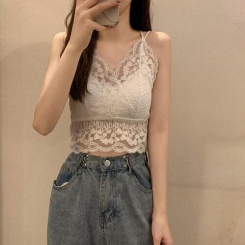 Lace White Spaghetti Strap Camisole Womens 2021 Summer Autumn Bottoming Crop Tops Soft Streetwear