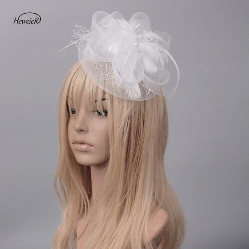 White Color Women Fascinator Mesh Feather Ascot Cocktail Hair Clip Ladies Headwear Accessories Bridal Wedding Party Hairpieces