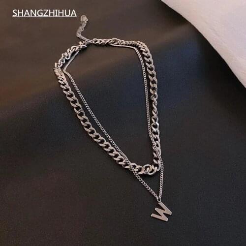 Classic W Letter Double Stainless Steel Short Necklace For Woman 2021 Korean Fashion Jewelry Hip Hop Party Girls Clavicle Chain