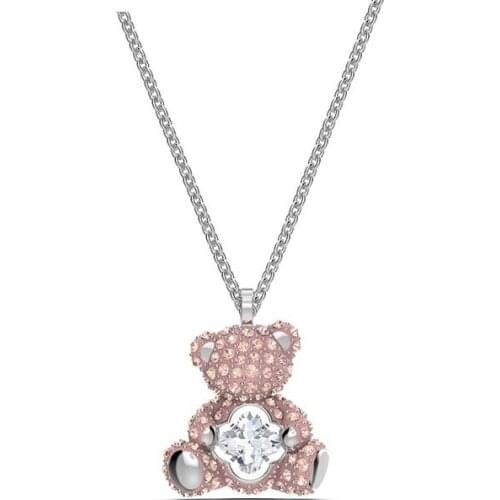 Brand 1:1 new series romantic pink beating heart bear necklace pendant cute and elegant lady silver jewelry