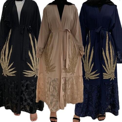 Luxury Abaya Muslim Women Embroidery Beading Maxi Dress Open Kimono Cardigan Ramadan Middle East Arab Jilbab Kaftan Robe Gown