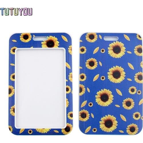 1pc PC2550 Sunflower Blue Fashion Lanyards ID Badge Holder Bus Pass Case Cover Slip Bank Credit Card Holder Strap Cardholder
