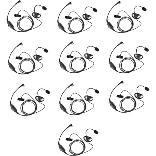 10PCS 2 Pin D Shaped Ear Hook Double Dual Finger PTT Mic Headset Headphone for BAOFENG UV-5R UV-B5 UV-B6 Kenwood Walkie Talkie
