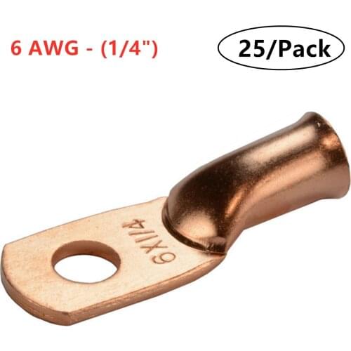 25PCS 6 Gauge Red Copper Circular Splice Ring Terminal Wire Naked Battery Cable Connector lugs Terminals