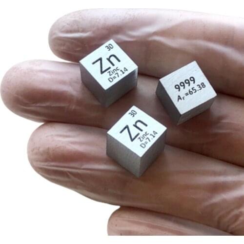 5pc 99.99% High Purity Zinc Zn 7.2g Carved Element Periodic Table 10mm Cube