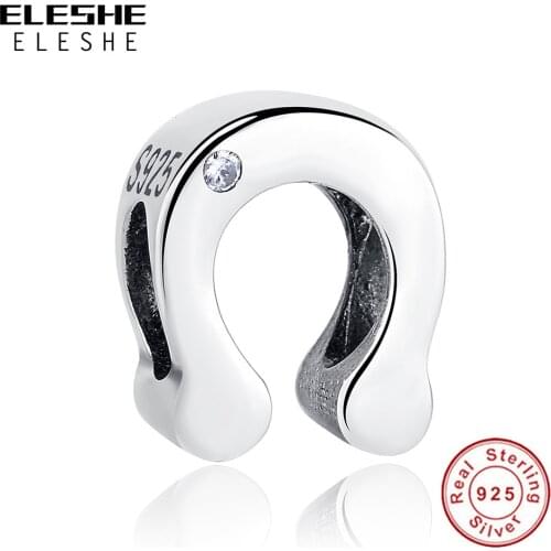 ELESHE 5PCS Wholesale S925 Sliver Simple Horseshoe Shape Bead For Women Fit Original Bracelet & Necklace DIY Jewelry Making