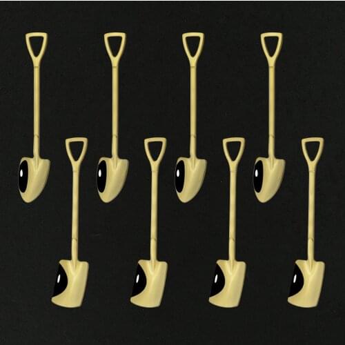 8Pcs Gold Stainless Steel Coffee Spoon Retro Shovel Ice Cream Spoon Creative Tea-spoon Fashion Tableware Kitchen Set Tool Lot
