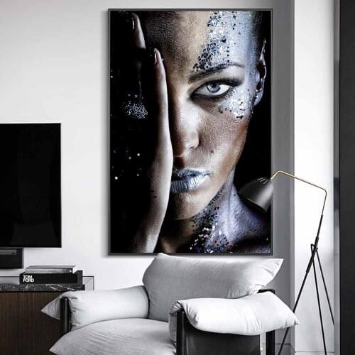 African Black Woman Canvas Paintings On the Wall Art Posters And Prints Makeup Woman Art Cover Face Wall Pictures Home Decor