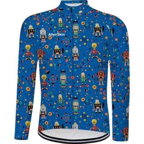 AlienSkin Mens Summer Long Sleeve Cycling Jersey MTB Bike Bicycle Shirt Clothing - Fluorescent Green Orange Blue Gray 6561