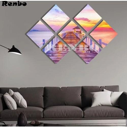7 pcs,Full square Diamond Painting Cross Stitch Scenic bridge 5D Diamond Embroidery Mosaic Multi-picture stickers home decor