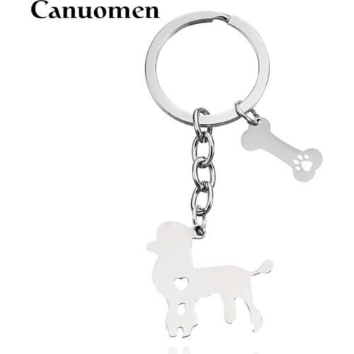 Canuomen Poodle Keychain Pet Dog Bone Hollow Claw Stainless Steel Keyrings Dog Lovers Car Key holder DIY Fashion Gifts Jewelry