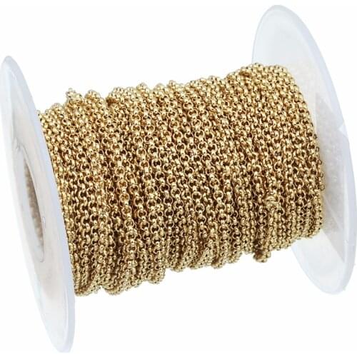 LOULEUR 10 Yard/Roll Width 2mm Gold Color O Open Link Chain Stainless Steel Necklace Chains Bulk For Bracelet Jewelry Making