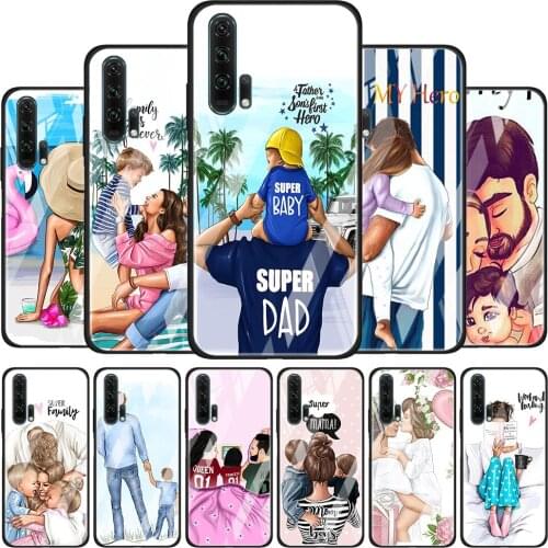 Hot Dad Mom Baby Girl for Honor 30 20 10 9X Pro Plus Lite 8X Huawei Y8P Y6P Y5P Y9 Y7 Y6 2019 Tempered Glass Phone Case
