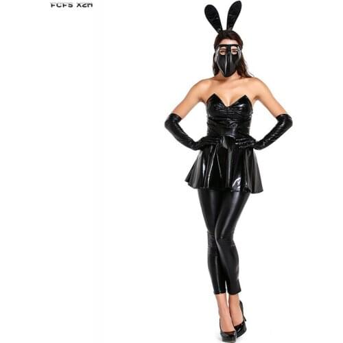Black Sexy Woman Halloween Bunny Girl Costumes Rabbit Animal Cosplays Carnival Purim Nightclub bar dancer Role play Party dress