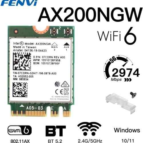 Dual Band Wireless M.2 Wifi6 Intel AX200 2974Mbps Bluetooth 5.1 802.11ax MU-MIMO NGFF Laptop Wlan WiFi Card AX200NGW Windows 10