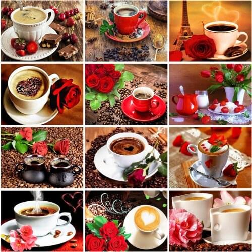 Evershine Diamond Painting Coffee Cup Full Square Cross Stitch Kits Diamond Embroidery Flowers Picture Rhinestones Home Decor