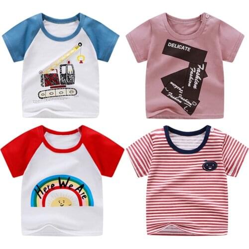 Baby Kids Boys T-Shirt Cartoon Animals Girls Children Cotton Short Sleeves Summer Clothing 2021 New Tee Red Car Toddler