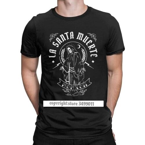La Santa Muerte T Shirts Men Premium Cotton Vintage Tshirts Saint Death Goth Mexican Death Muertos Mother Skull Tees Fitness