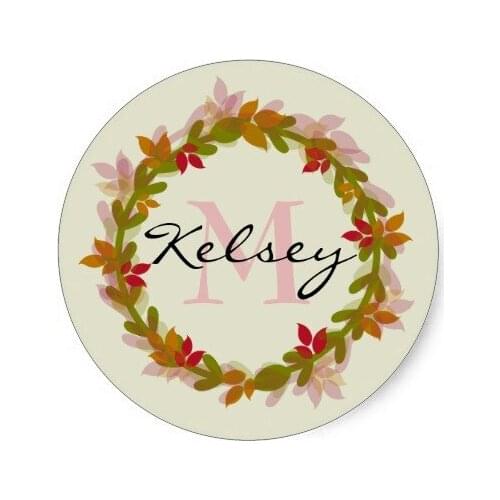3.8cm Floral Wreath Monogram Classic Round Sticker