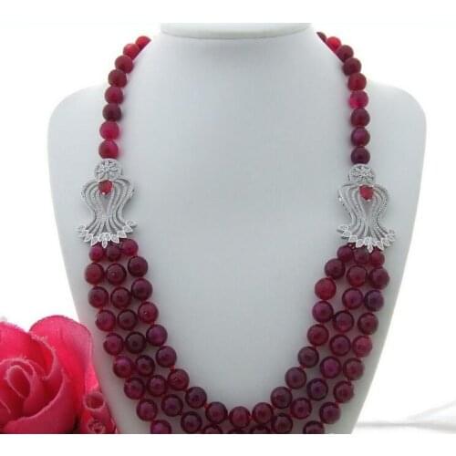 Beautiful 24''3Stands Round Red bead CZ Necklace