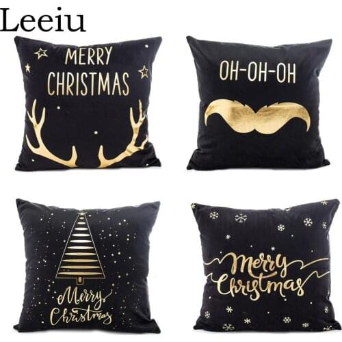 Leeiu 45*45cm Gold Printed Snowflake Star Merry Christmas Pillow Case New Year Home Decorations Black Cushion Case Party Supply