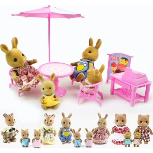 Forest Family Figure Outdoor Cafe Set Dollhouse Accessories 1:12 Play House Miniature Furniture Bunny Kitchen Toy For Girls Gift