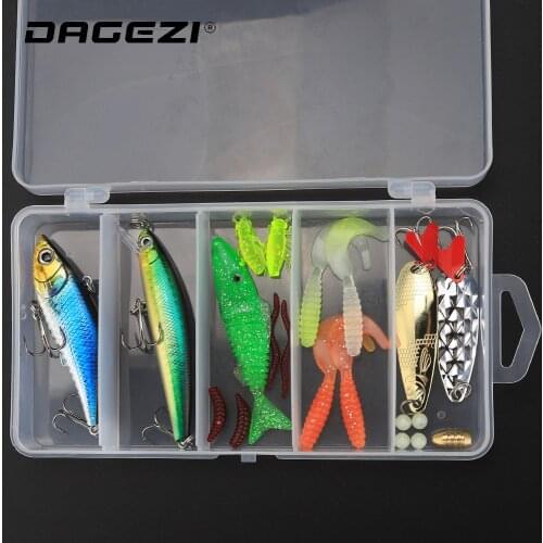 DAGEZI Fishing Lures Set 20pcs/lot Mixed Minnow Spoon Hooks Fish Lure Kit With Box Hard Isca Artificial Bait Fishing Gear Pesca