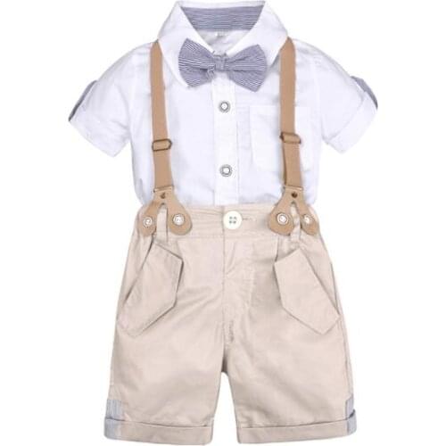 Summer boys' new two-piece boys shirt with short sleeves and overalls