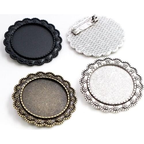New Fashion 5pcs 25mm Inner Size Black Antique Silver Plated Black Brooch Fashion Cabochon Base Setting