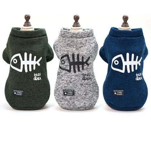 Fish Bone Print Pet Dog Clothes For Small Dogs Chihuahua Pug Yorkshire Clothing Autumn Winter Warm Cotton Dog Coat Puppy Outfit