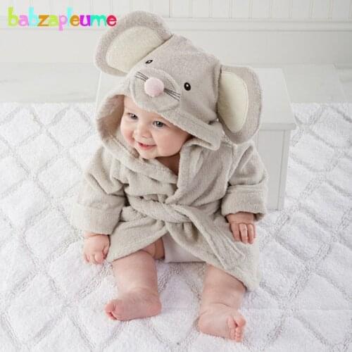Autumn Winter Kids Boys Fleece Pajamas Toddler Hooded Soft Flannel Cartoon Childrens Bathrobes Baby Girls Robe 2-6Year BC1418
