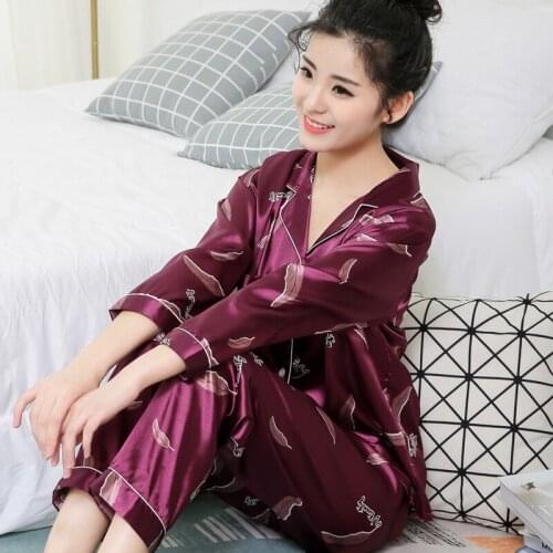 Summer Long sleeve Womens Pajamas Set Two Pieces Satin Silk Sleepwear Nightgown Tops Female Pajamas Suit Sleeping Women Pyjamas