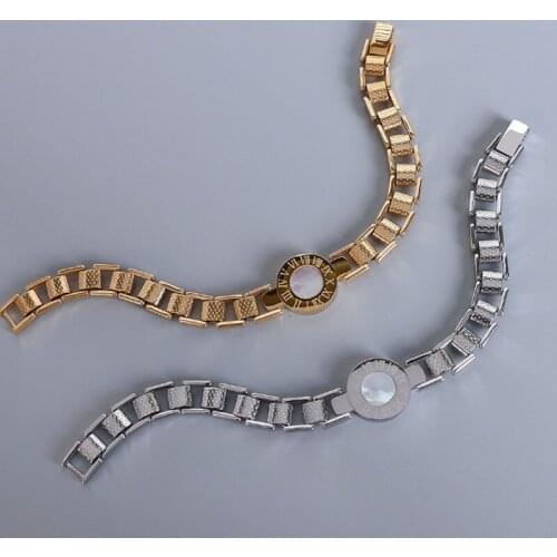 Luxury White Shell Roman Numerals Bracelet Gold Color Stainless Steel Pattern Watch Chain Fashion Women Jewelry