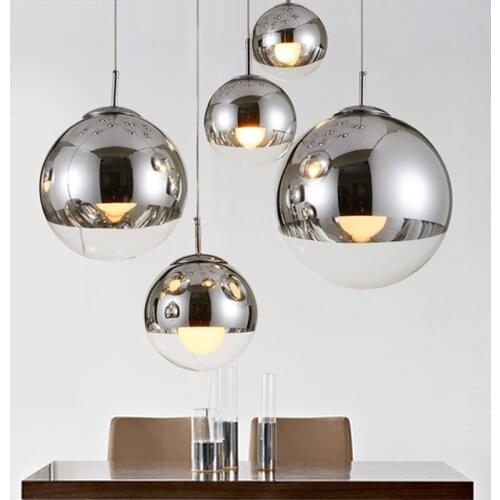 Silver Glass Ball Lustre Pendant Lights Modern Loft LED Pendant Lamp Lighting Bar Industrial Lighting Hanging Light Fixture E27