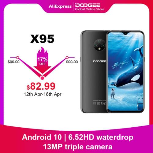 DOOGEE X95 2GB+16GB Android 10.0 4G Smartphone 6.52'' Waterdrop Screen 13MP Triple Cameras Face ID Unlock 4350mAh Mobile Phone