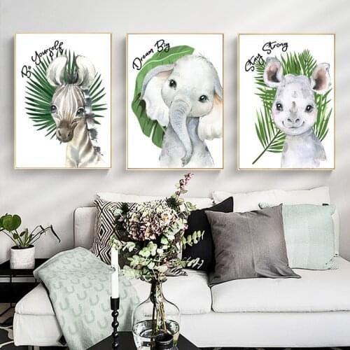 Spray Color Cartoon Animal Rhinoceros Horse Tiger Canvas Painting Wall Picture Poster For Living Children Nursery Room Decoratio