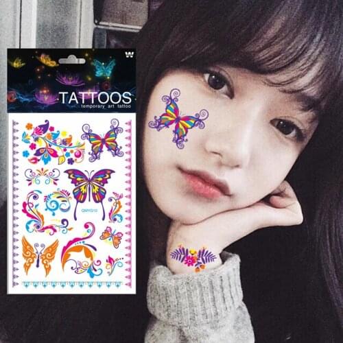 Party Buttery Pattern Luminous Tattoos For Women Fake Tattoo Glowing in the Dark Waterproof Temporary Tattoo Stickers #250133