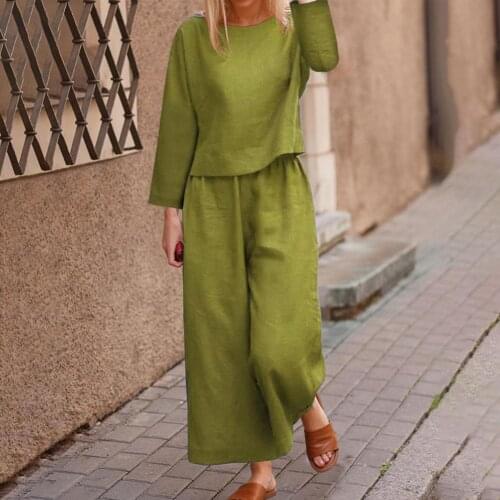Loose Ladies Suit Casual Two Piece Set Elastic Waist Long Sleeve Solid Color Outfits Women Accessory